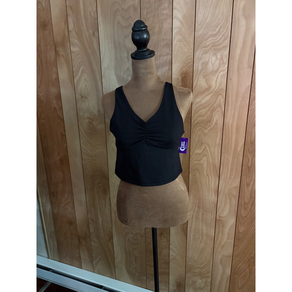Sugar & Jade Black Strappy Cross Back Cinched V-Neck Athletic Crop Top XL NWT